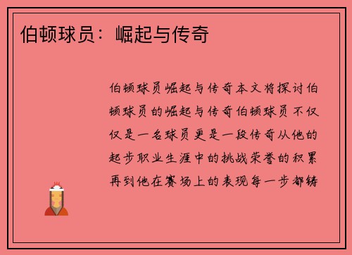 伯顿球员：崛起与传奇